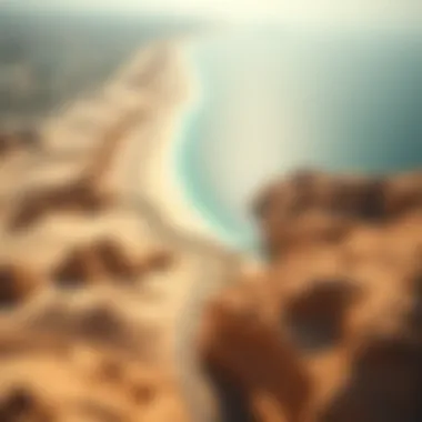Aerial View of Bateen Beach's Unique Landscape Aerial perspective showcasing the unique geography of Bateen Beach