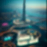 Aerial View of Burj Khalifa Fountain Show Aerial view of Burj Khalifa and the fountain show