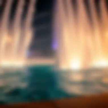 Close-up of Burj Khalifa Fountain Water Jets Close-up of water jets during a fountain performance