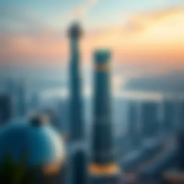 Architectural rendering of Creek Tower against the Dubai skyline