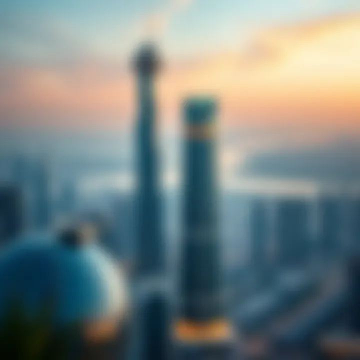 Architectural rendering of Creek Tower against the Dubai skyline