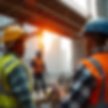 Construction Activities at Creek Tower Construction workers on site of Creek Tower