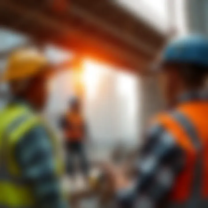 Construction Activities at Creek Tower Construction workers on site of Creek Tower