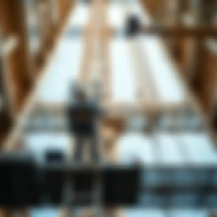 Close-up of engineering details of Creek Tower's structure