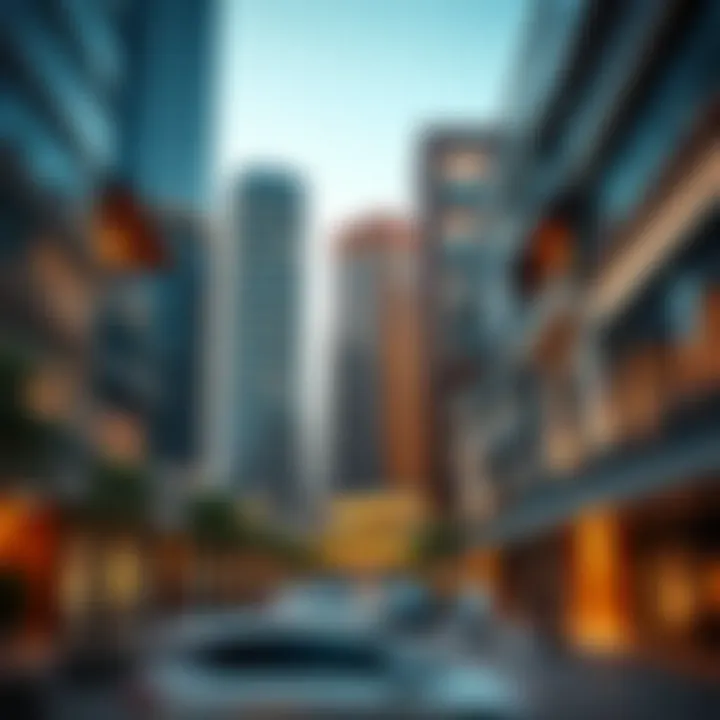 A stunning architectural view of Dubai's design quarter showcasing modern buildings.