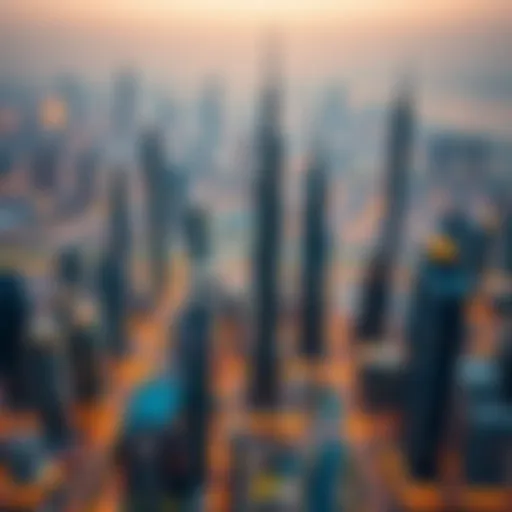 Overview of Dubai skyline with financial district