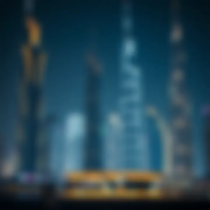 Night view of illuminated skyscrapers in Dubai