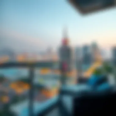 Dubai Skyline from a Cozy Balcony Scenic view of a 1 BHK apartment balcony overlooking Dubai skyline