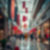 A vibrant shopping scene at an affordable Dubai mall showcasing diverse retail options