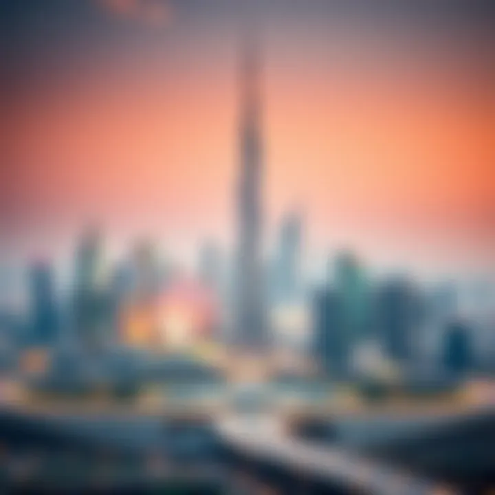 Panoramic skyline of Dubai featuring برج الدار as a focal point