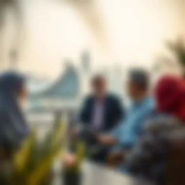 Engagement in Dubai's Thriving Real Estate Opportunities Investors discussing property opportunities outdoors with scenic background