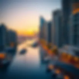 Stunning view of Dubai Marina at sunset