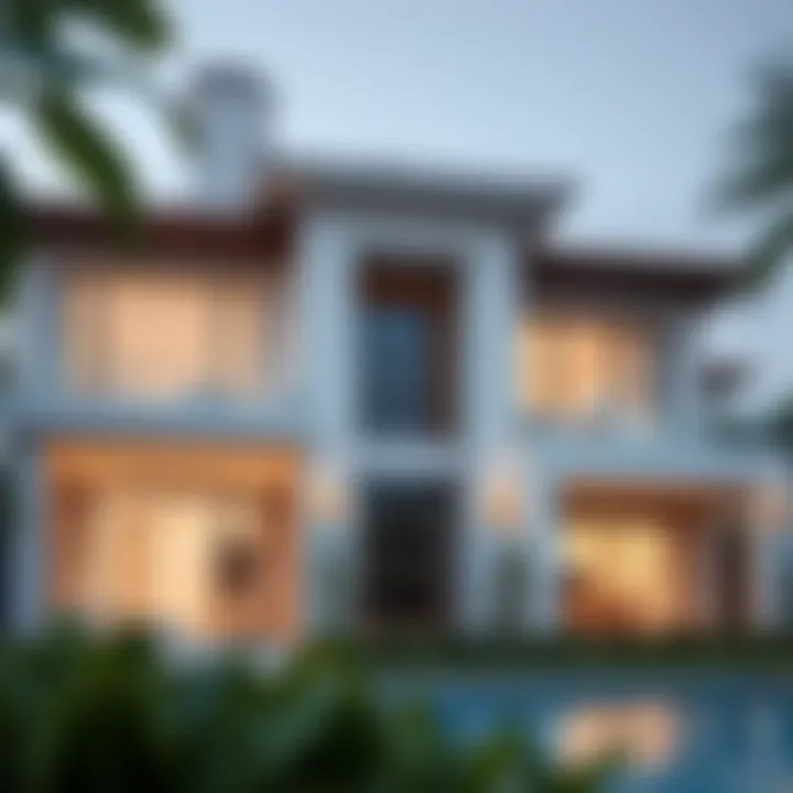 Elegant facade of a luxurious villa showcasing modern architectural design