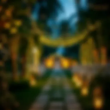 Garden Wedding with Fairy Lights An intimate garden setting decorated with fairy lights for a romantic wedding atmosphere.
