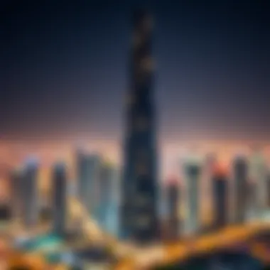 Saif Tower at Night Night view of Saif Tower illuminated against the Dubai skyline