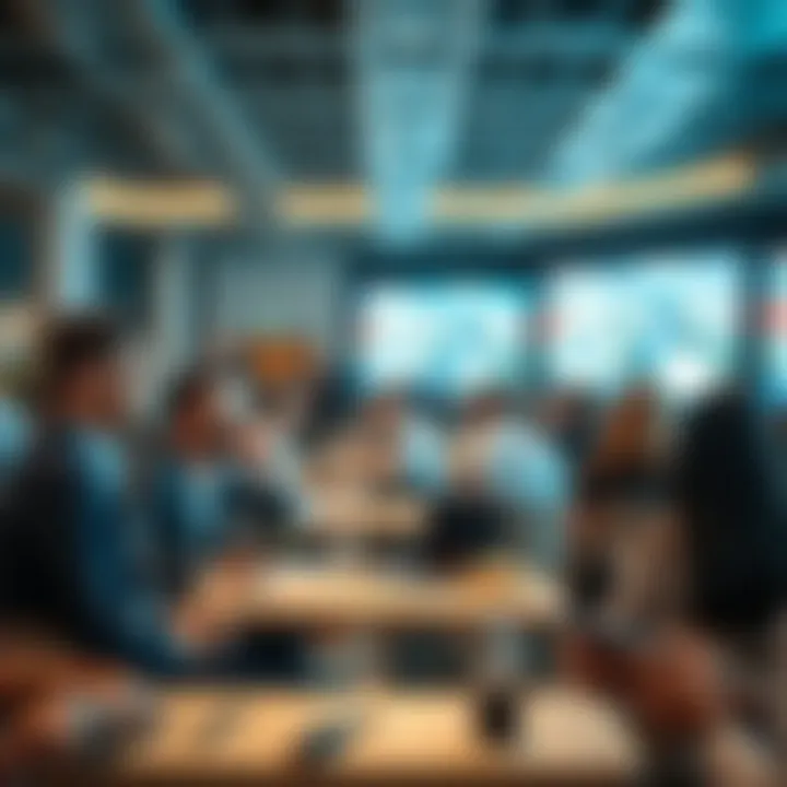 Business professionals engaging in discussions at a tech conference in Silicon Oasis