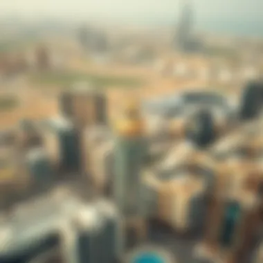 Dubai Skyline with Al Ahli Building Aerial view of Dubai highlighting the Al Ahli Building among other key landmarks