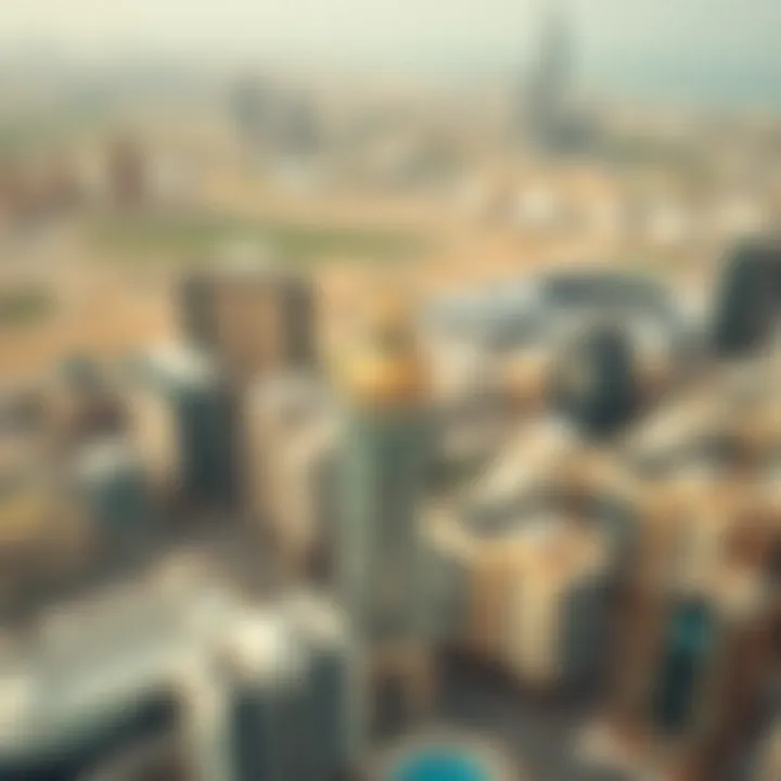 Dubai Skyline with Al Ahli Building Aerial view of Dubai highlighting the Al Ahli Building among other key landmarks