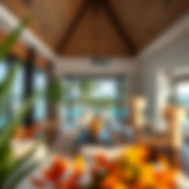 Interior view of a spacious beach villa with elegant furnishings