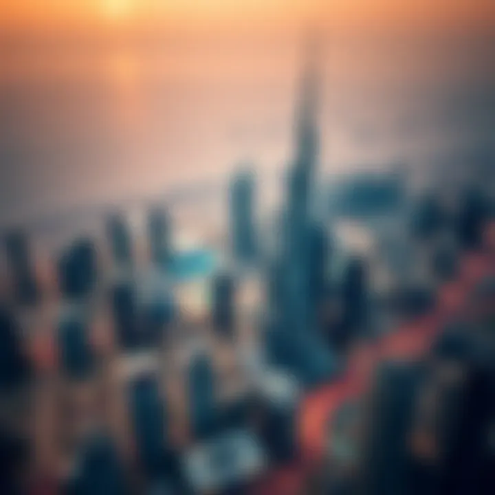 Iconic Skyscrapers of Dubai Aerial view of Dubai's skyline showcasing iconic skyscrapers