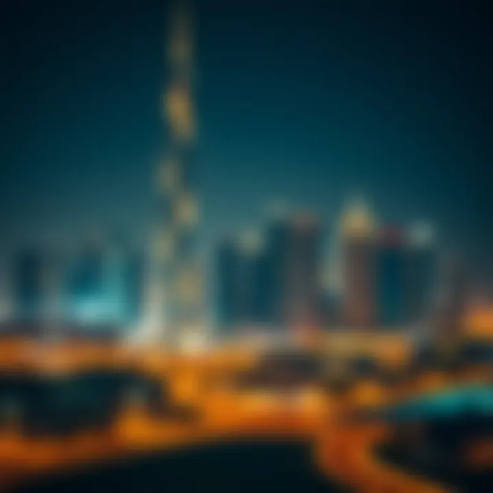 Dubai Skyline with Al Yasmeen Building at Night Night view of Dubai skyline featuring Al Yasmeen Building