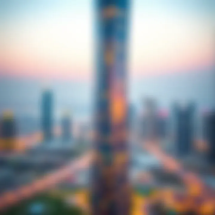 Polaris Tower Against Dubai Skyline Stunning view of Polaris Tower against Dubai skyline