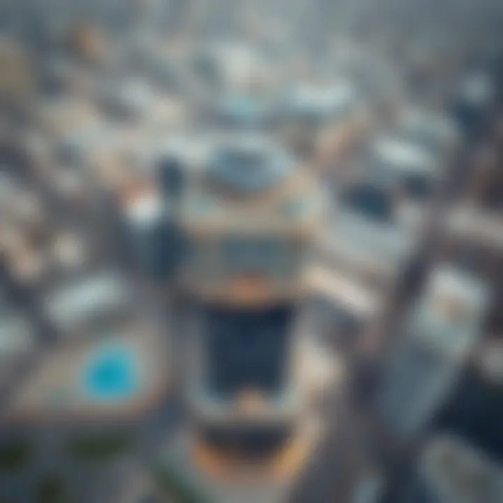 Aerial view of the Hassanicor Building in the context of Dubai's skyline