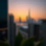 Dubai Skyline at Dusk Scenic view of Dubai skyline with sunset