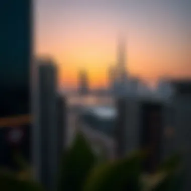 Dubai Skyline at Dusk Scenic view of Dubai skyline with sunset