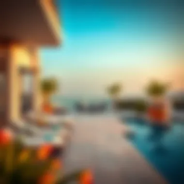 Luxurious hotel terrace providing access to a private pool