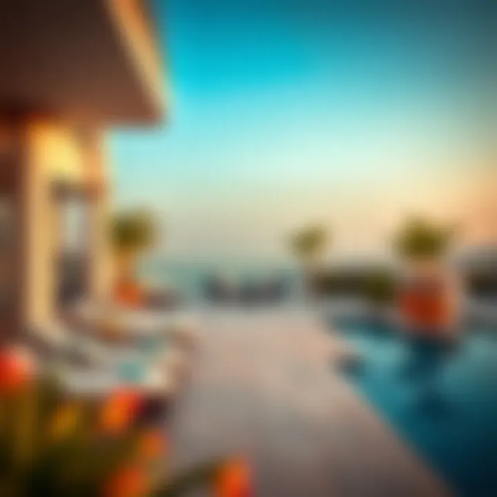 Luxurious hotel terrace providing access to a private pool