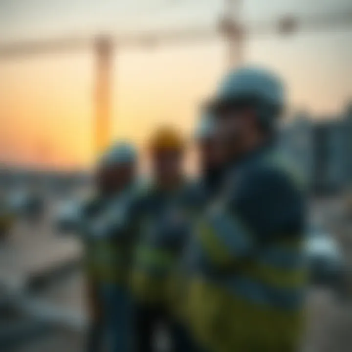 Workers collaborating on a construction project