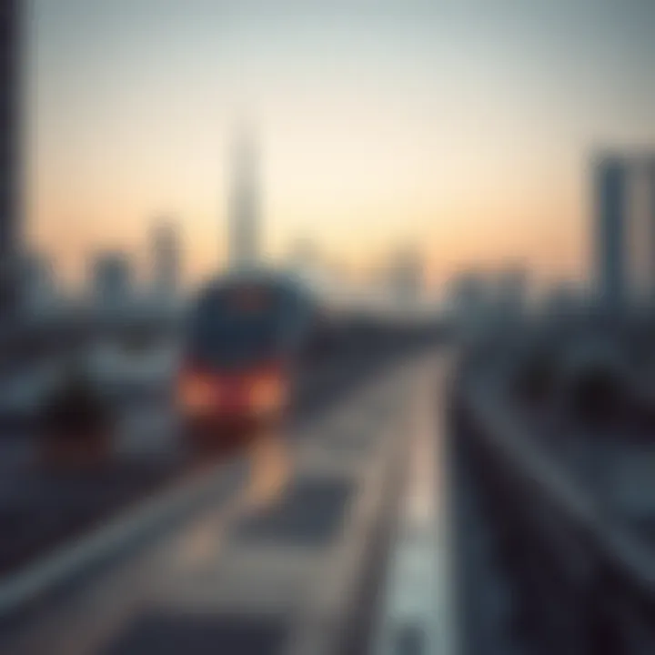Dubai Metro train navigating through the urban landscape