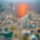 Aerial Perspective of Dubai South and Business Bay Aerial view showcasing the contrast between the modern skyline of Business Bay and the developing landscape of Dubai South.