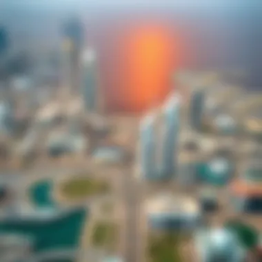 Aerial Perspective of Dubai South and Business Bay Aerial view showcasing the contrast between the modern skyline of Business Bay and the developing landscape of Dubai South.