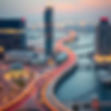 Transportation Routes Between Dubai South and Business Bay Map highlighting key transportation routes connecting Dubai South to Business Bay.