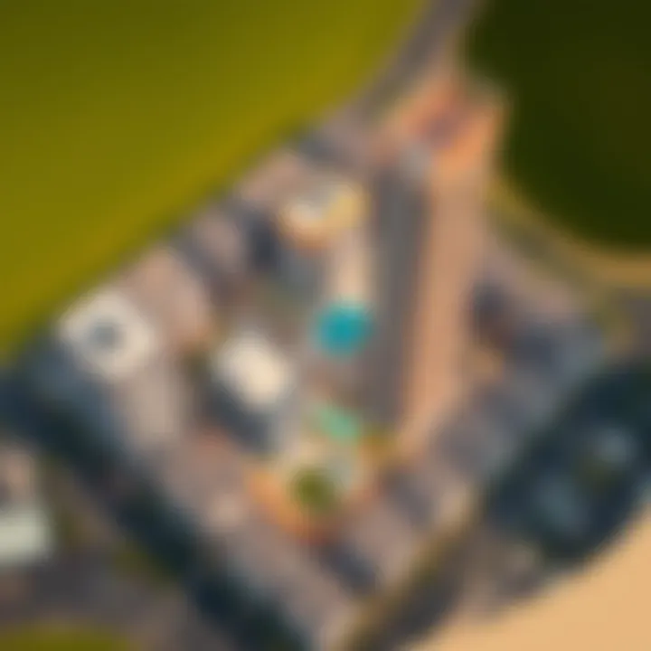 Bird's-eye view of Dubai highlighting the location of Olivia Residences