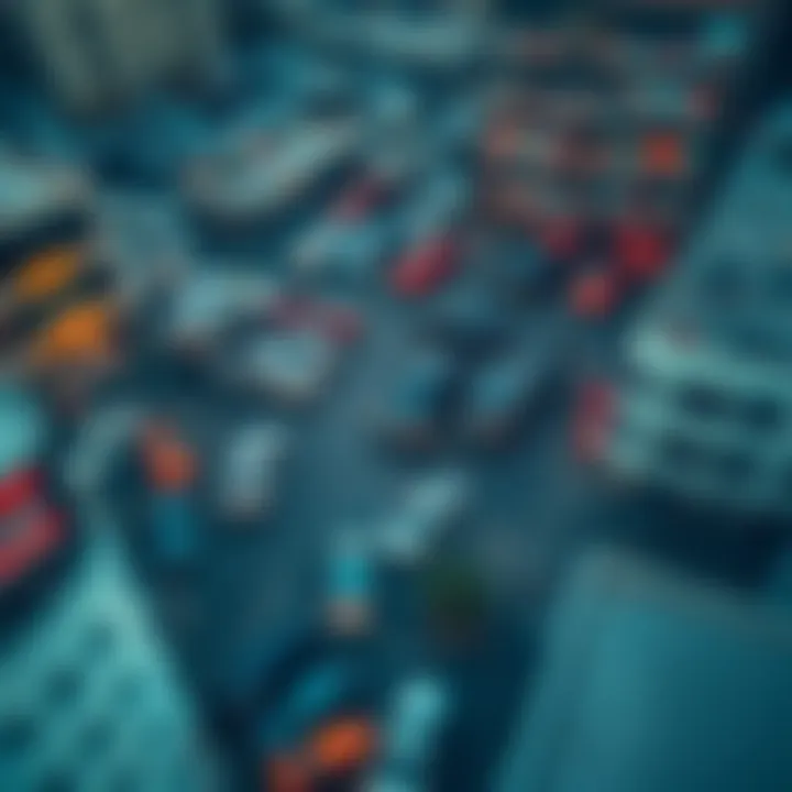 An aerial view of a congested parking area in downtown Dubai
