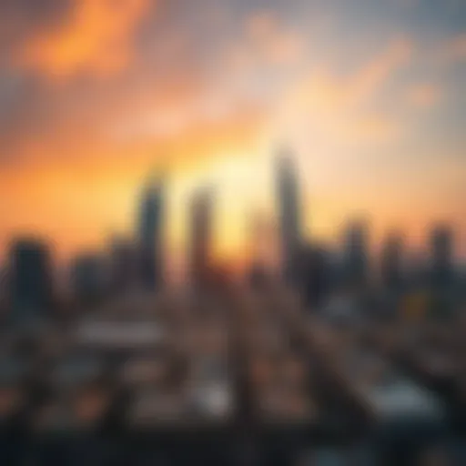 A breathtaking view of Dubai's skyline at sunset, highlighting modern architecture and urban development.