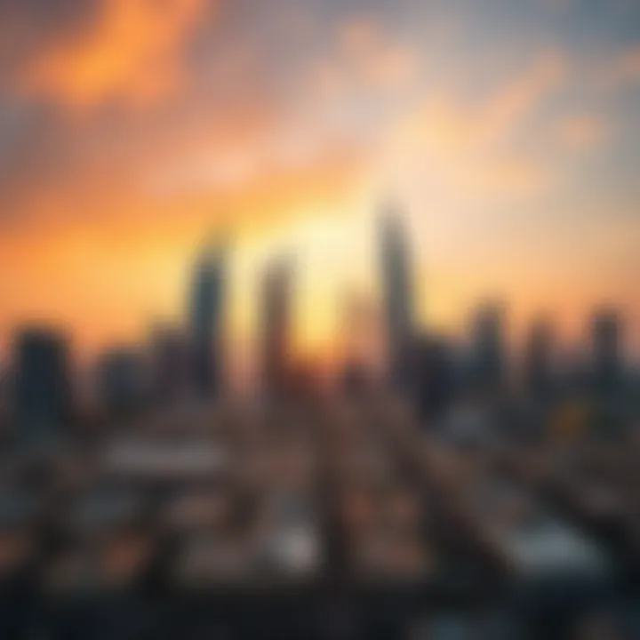 A breathtaking view of Dubai's skyline at sunset, highlighting modern architecture and urban development.