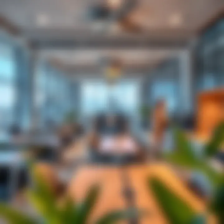 Panoramic view of a business centre highlighting collaborative spaces and design