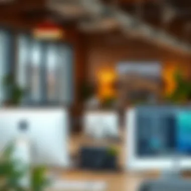 Detailed close-up of workspace elements in a business centre emphasizing productivity