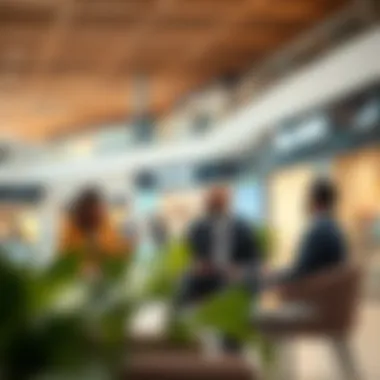 Real Estate Investment Discussions Investors discussing real estate opportunities in a mall setting