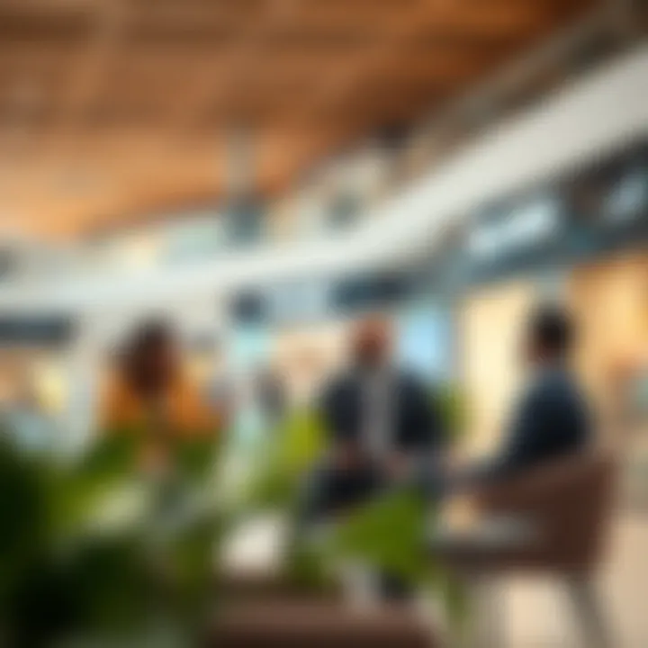 Real Estate Investment Discussions Investors discussing real estate opportunities in a mall setting