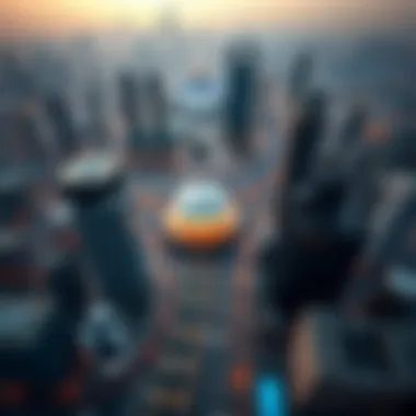 Aerial view of a bustling UAE cityscape during a major event