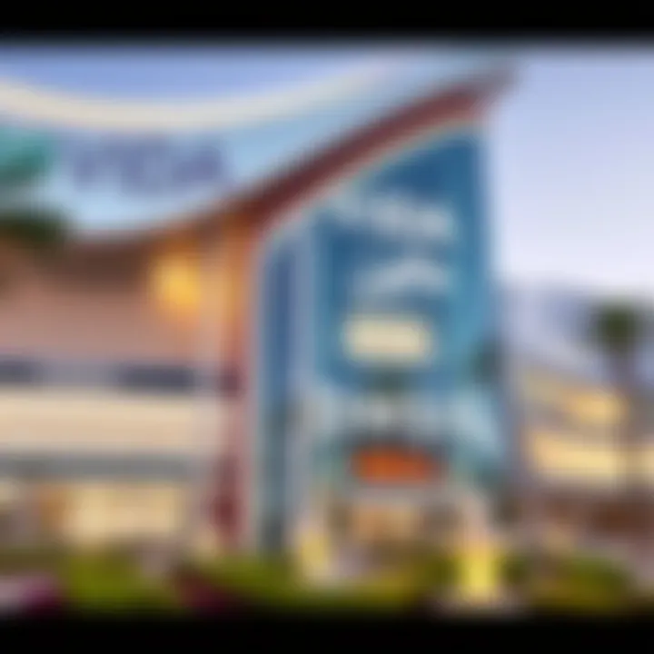 Luxurious Architecture of Vida Dubai Mall Exterior view of Vida Dubai Mall showcasing luxury architecture